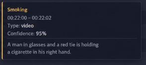Tooltip with time range, category, confidence and description